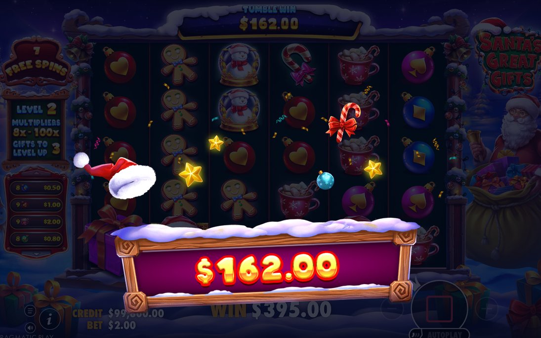 A later free spins level, its gift floor raised and progress shown