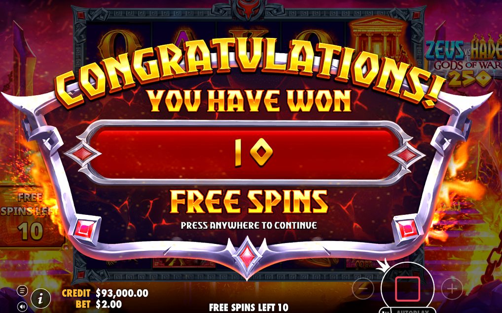 Olympus free spins with the 10-spin counter