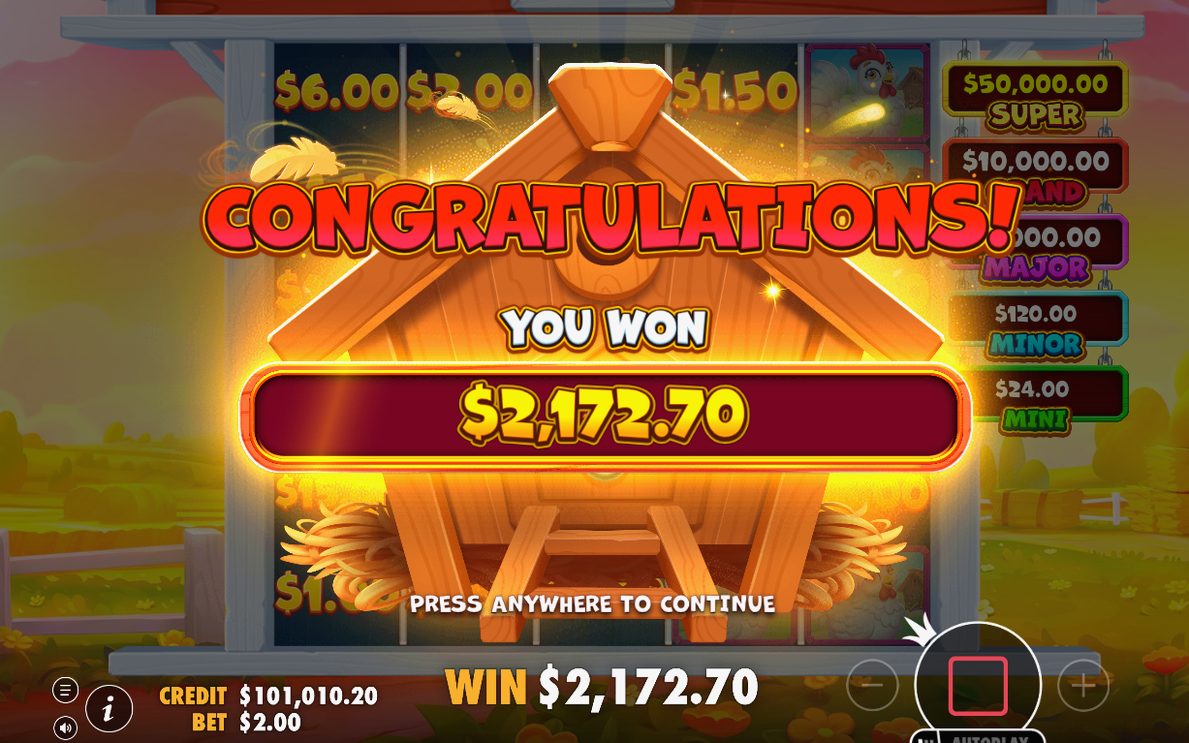 Win screen showing the prize for the round